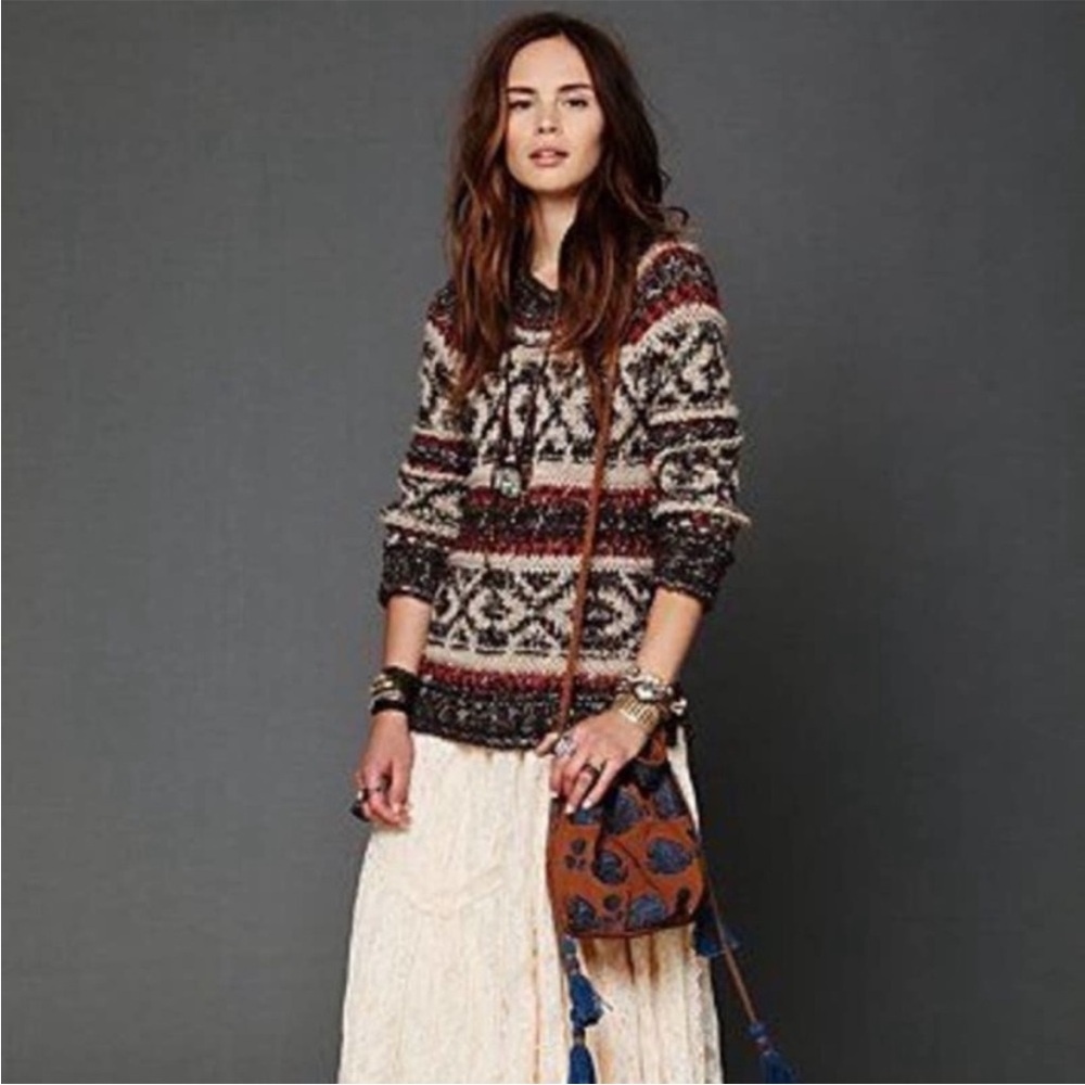 FREE PEOPLE Silver Reed Fair Aisle Sweater size small - Picture 3 of 11